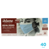 Kit 40 Caixas de Máscara Cirúrgica Vabene cor azul tripla proteção Descartável
