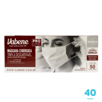 Kit 40 caixas de Máscara Cirúrgica Vabene cor branca tripla proteção Descartável