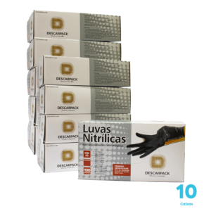 Kit 10 caixas de Luvas Nitrílicas Descarpack cor preta - 1.000 Unidades