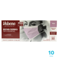 Kit 10 Caixas de Máscara Cirúrgica Vabene cor rosa tripla proteção Descartável