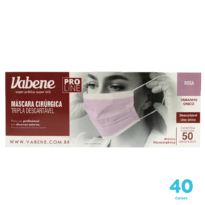 Kit 40 caixas de Máscara Cirúrgica Vabene cor rosa tripla proteção Descartável
