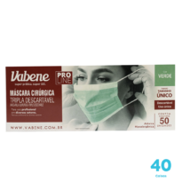 Kit 40 caixas de Máscara Cirúrgica Vabene cor verde tripla proteção Descartável