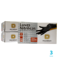 Kit 3 caixas de Luvas Nitrílicas Descarpack cor preta