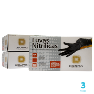 Kit 10 caixas de Luvas Nitrílicas Descarpack cor preta - 1.000 Unidades