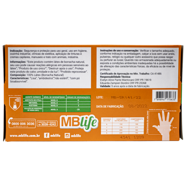 Luvas Látex MBlife cor branca com pó