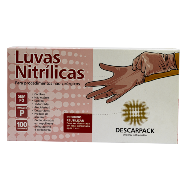 Luvas Nitrílicas Descarpack cor rosa - 100 Unidades