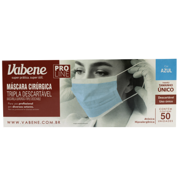 Kit 40 Caixas de Máscara Cirúrgica Vabene cor azul tripla proteção Descartável