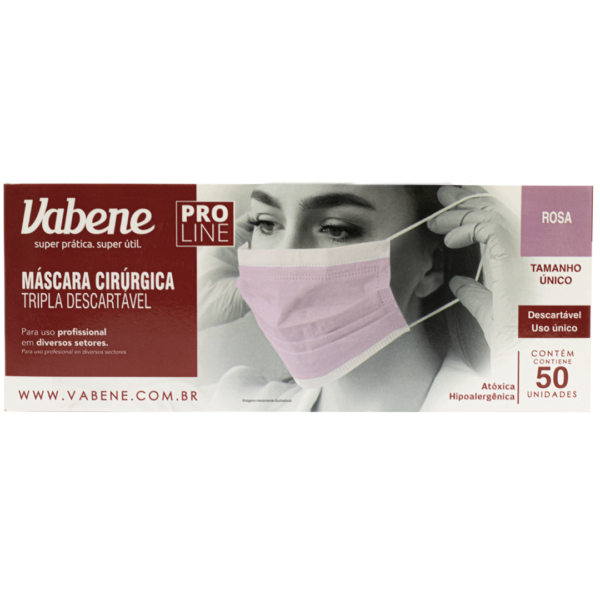 Kit 40 caixas de Máscara Cirúrgica Vabene cor rosa tripla proteção Descartável