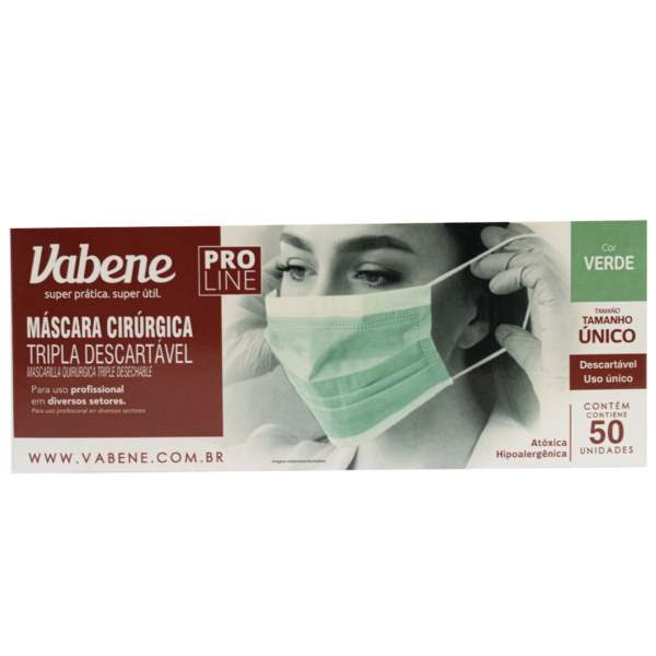 Kit 10 Caixas de Máscara Cirúrgica Vabene cor verde tripla proteção Descartável