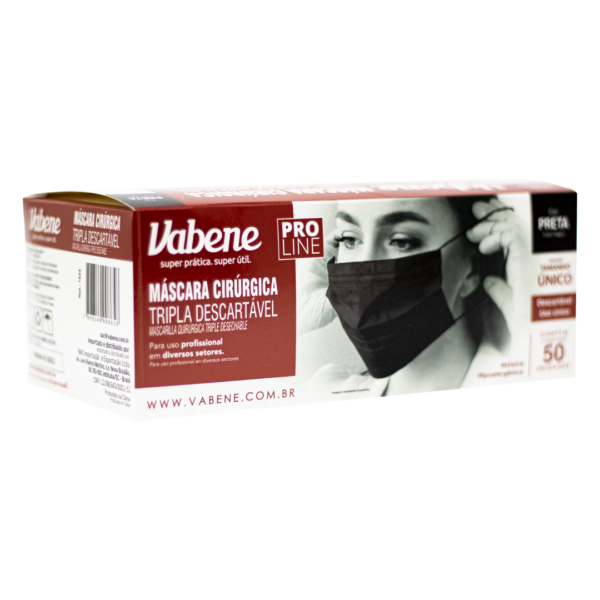 Kit 40 caixas de Máscara Cirúrgica Vabene cor preta tripla proteção Descartável