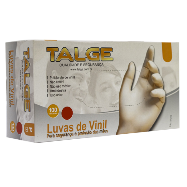 Luvas de Vinil Talge cor transparente sem Pó - 100 unidades