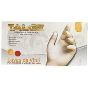 Luvas de Vinil Talge cor transparente sem Pó – 100 unidades