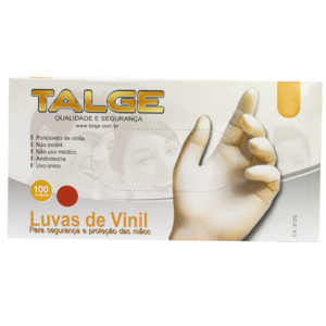 Luvas de Vinil Talge cor transparente sem Pó - 100 unidades