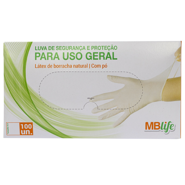 Kit 10 caixas de Luva de Látex MBlife cor branca com pó