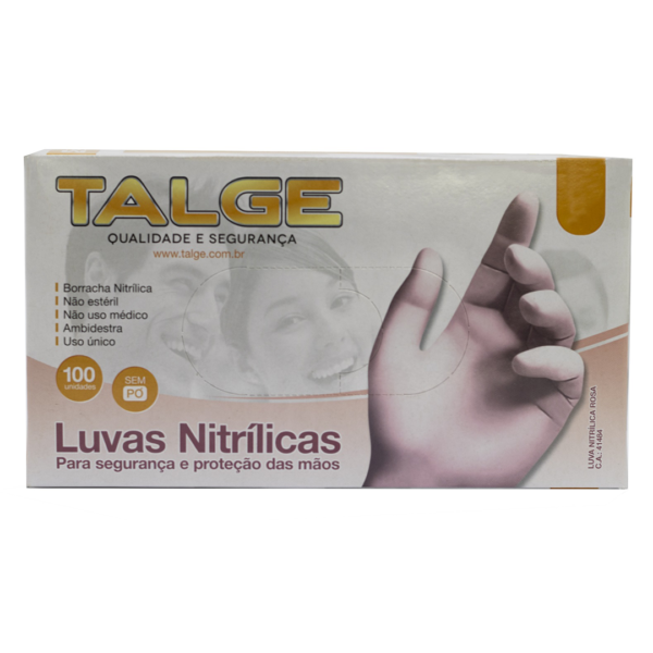 Kit 5 caixas de Luvas Nitrílicas Talge cor rosa tamanho M sem pó