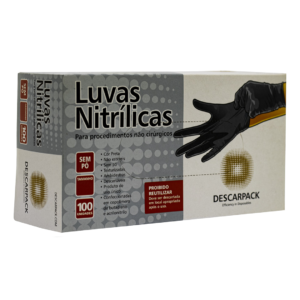 Luvas Nitrílicas Descarpack  cor preta - 100 Unidades