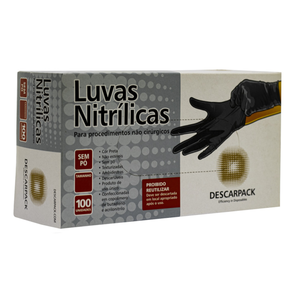 Kit 3 caixas de Luvas Nitrílicas Descarpack cor preta