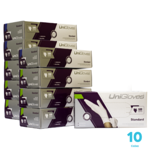 Kit 10 caixas de Luvas de Látex Standard Unigloves cor branca com Pó