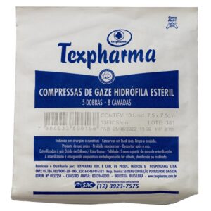 Compressa de gaze Texpharma estéril 7,5 x 7,5 cm 13 fios - 120 gazes