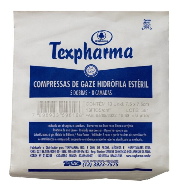 Compressa de gaze Texpharma estéril 7,5 x 7,5 cm 13 fios - 120 gazes