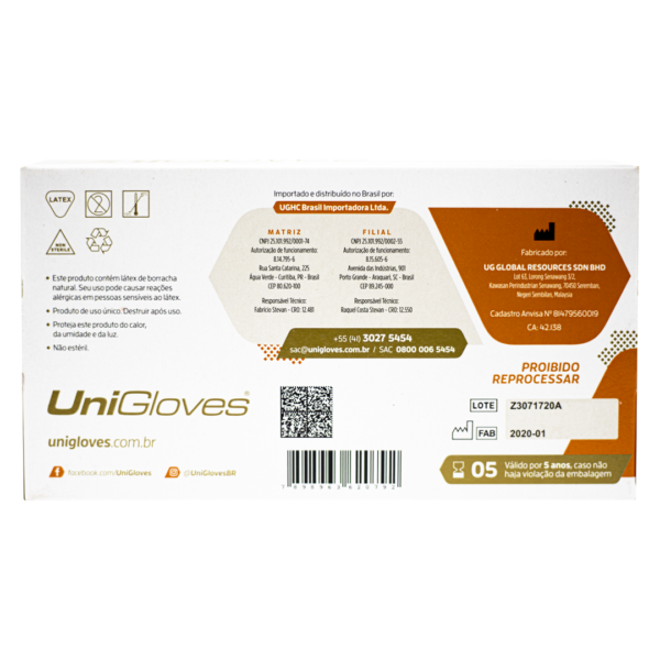 Luvas de Látex Unigloves Confort Premium Quality cor Laranja sem pó - 100 Unidades