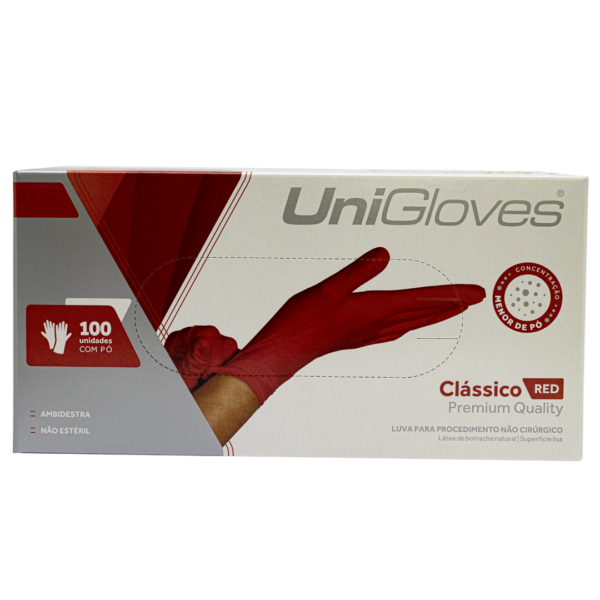 Kit 10 caixas de Luvas de Látex Unigloves Confort Premium Quality cor vermelho sem pó