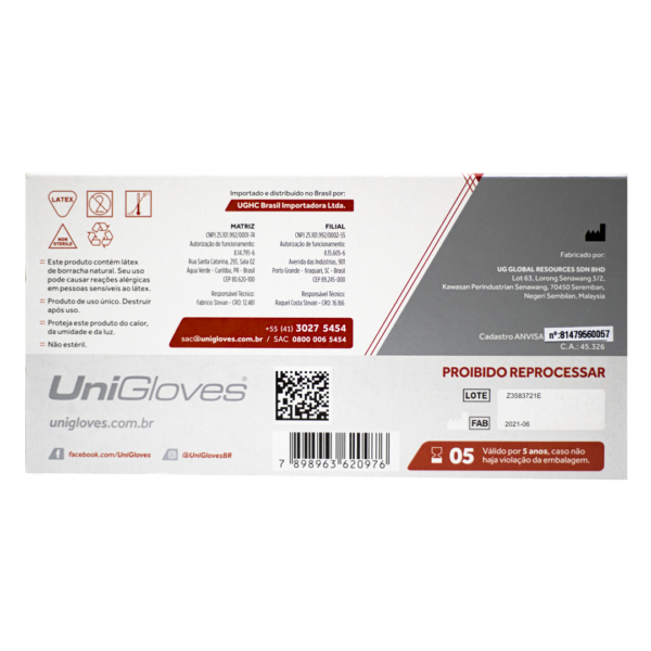 Luvas de Látex Vermelha Com Pó Unigloves Confort Premium Quality - 100 Unidades