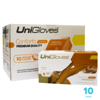Kit 10 caixas de Luvas de látex Unigloves Confort  Premium Quality cor laranja Sem pó