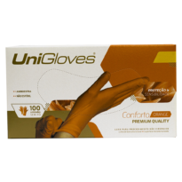 Luvas de Látex Unigloves Confort Premium Quality cor Laranja sem pó – 100 Unidades