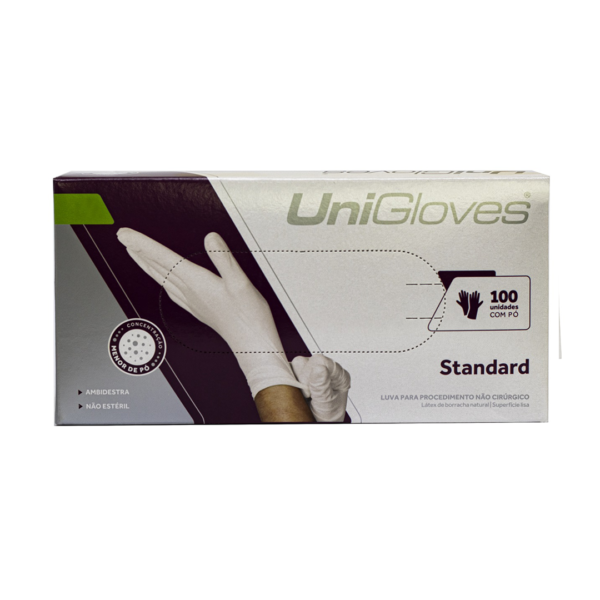 Luvas de Látex Standard Unigloves cor branca com Pó - 100 Unidades