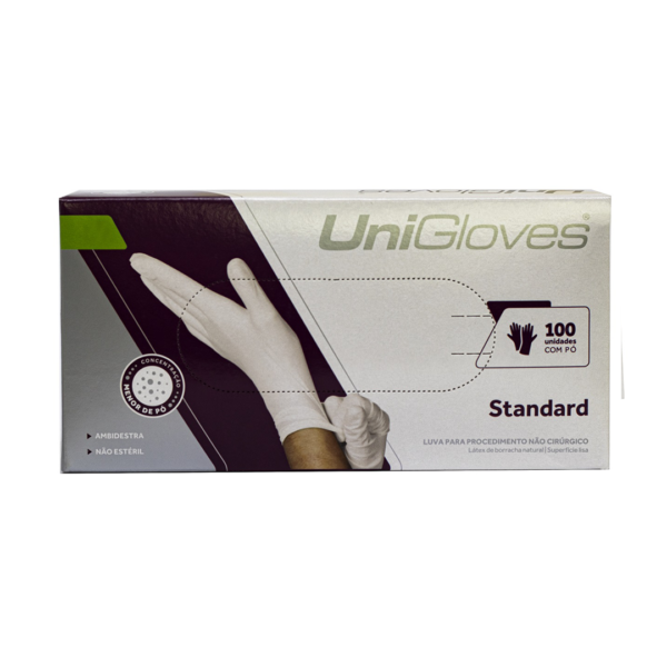 Kit 10 caixas de Luvas de Látex Standard Unigloves cor branca com Pó