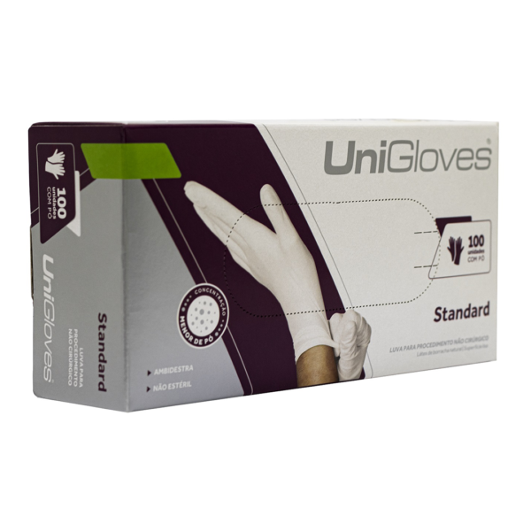Kit 5 caixas de Luvas de Látex Standard Unigloves cor branca com Pó