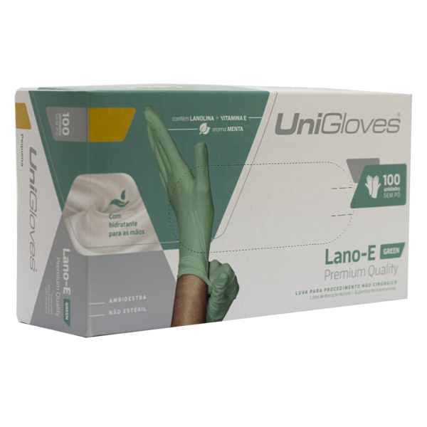 Luvas de Látex Lano-e Unigloves cor verde SEM PÓ - 100 Unidades