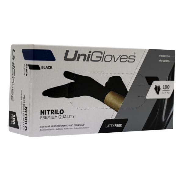 Kit 3 caixas de Luva de Nitrilo Unigloves preta Premium sem pó