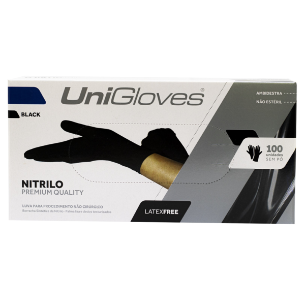 Kit 3 caixas de Luva de Nitrilo Unigloves preta Premium sem pó