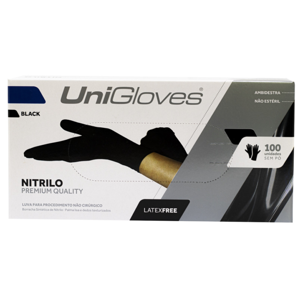 Kit 5 caixas de Luva de Nitrilo Unigloves preta Premium sem pó