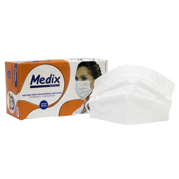 Máscara Cirúrgica Tripla Proteção Branca Descartável Medix