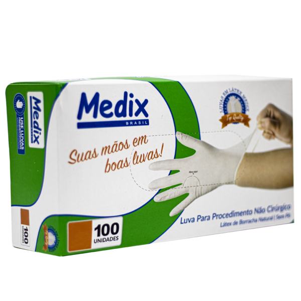 Luva Látex Medix cor branca sem pó – 100 unidades