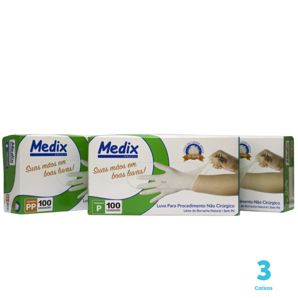 Kit 5 caixas de Luva Látex Medix cor branca sem pó