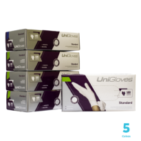 Kit 5 caixas de Luvas de Látex Standard Unigloves cor branca com Pó