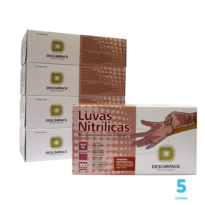 Kit 5 caixas de Luvas Nitrílicas Descarpack cor rosa tamanho P sem pó