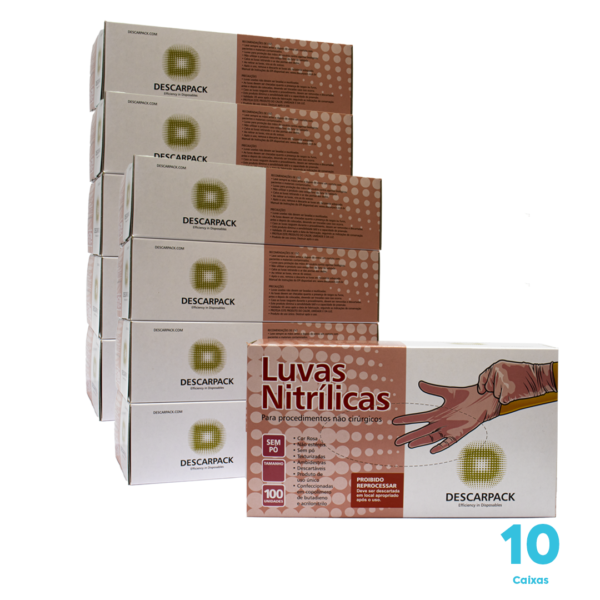 Kit 3 caixas de Luvas Nitrílicas Descarpack cor rosa sem pó