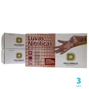 Kit 3 caixas de Luvas Nitrílicas Descarpack cor rosa sem pó