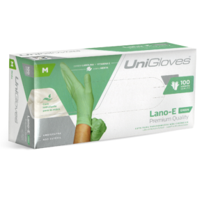 Luvas de Látex Lano-e Unigloves cor verde SEM PÓ – 100 Unidades