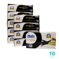 Kit 10 caixas de Luvas Nitrílicas Medix cor preta sem pó -1.000 Unidades