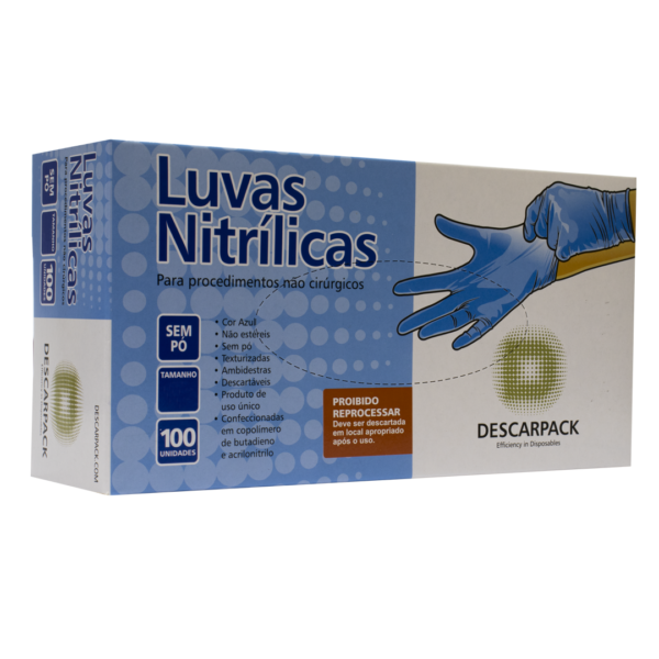 Kit 5 caixas de Luvas Nitrílicas Descarpack cor azul  sem pó