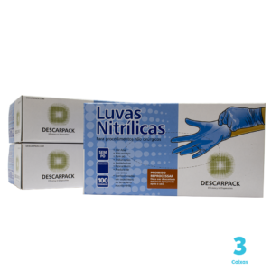 Kit 3 caixas de Luvas Nitrílicas Descarpack cor azul sem pó