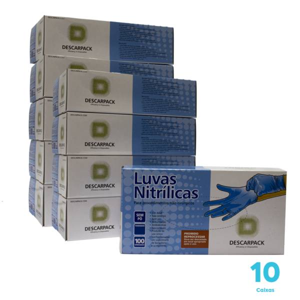 Kit 3 caixas de Luvas Nitrílicas Descarpack cor azul sem pó