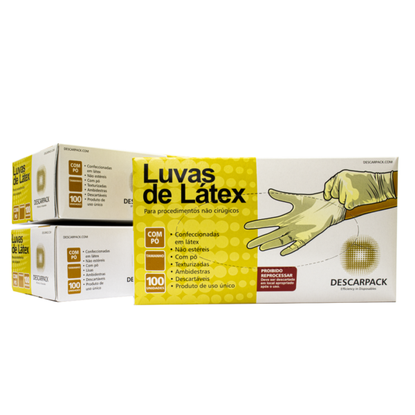 Kit de 3 caixas de Luvas Látex Descarpack de procedimento com pó - 100 Unidades