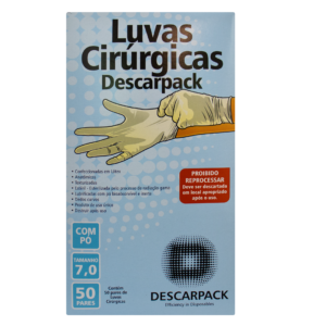 Luva Cirurgíca de Látex Descarpack - Descartável Estéreis Antiderrapantes - Branca